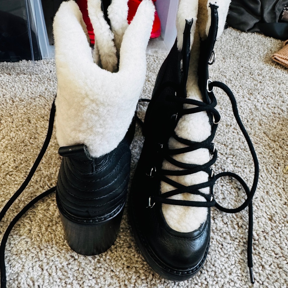 Marc Fisher Black and White Combat Boots